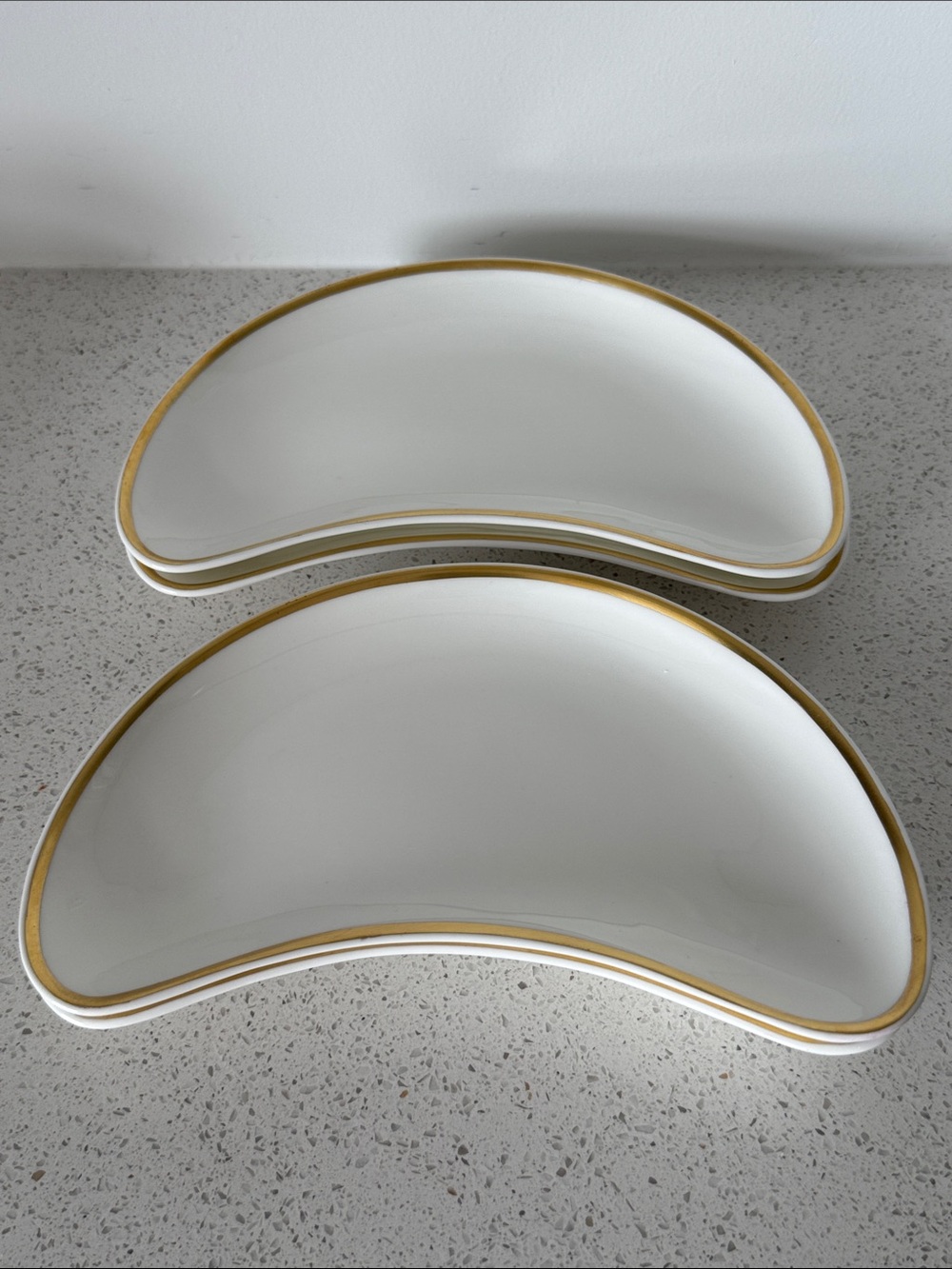 Wedgwood Group Tuscan Bone China Set: White Crescent Side Dishes with Gold Rim